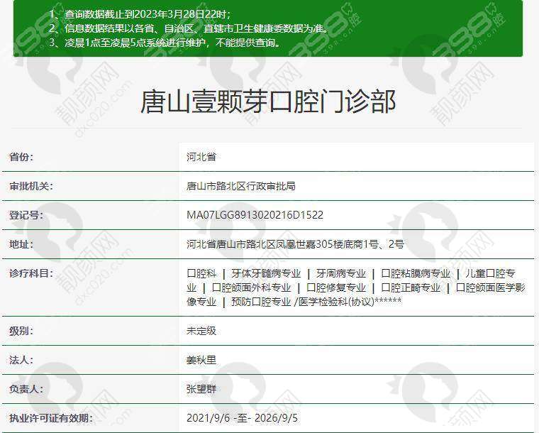 六、唐山壹颗芽口腔门诊部基本信息: